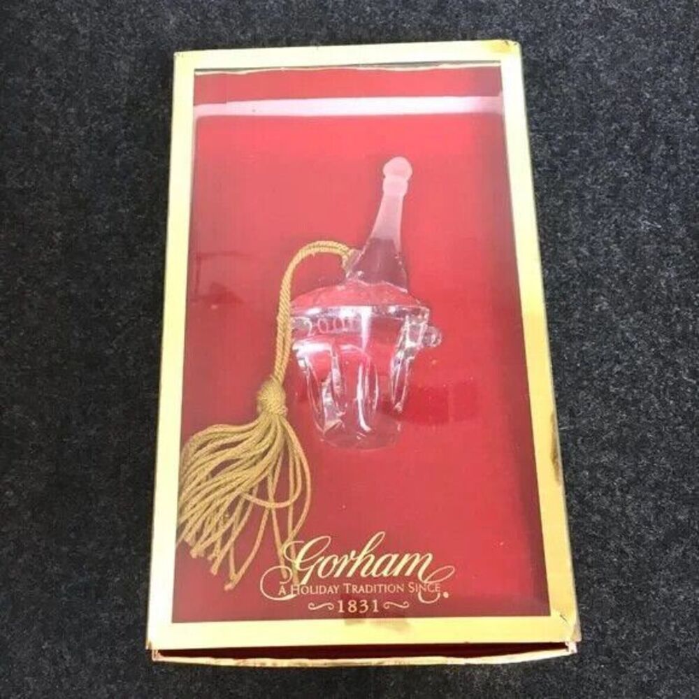 Gorham Champagne Bucket Ornament Lead Crystal 2000 Millennium Tassel Y2K Vintage